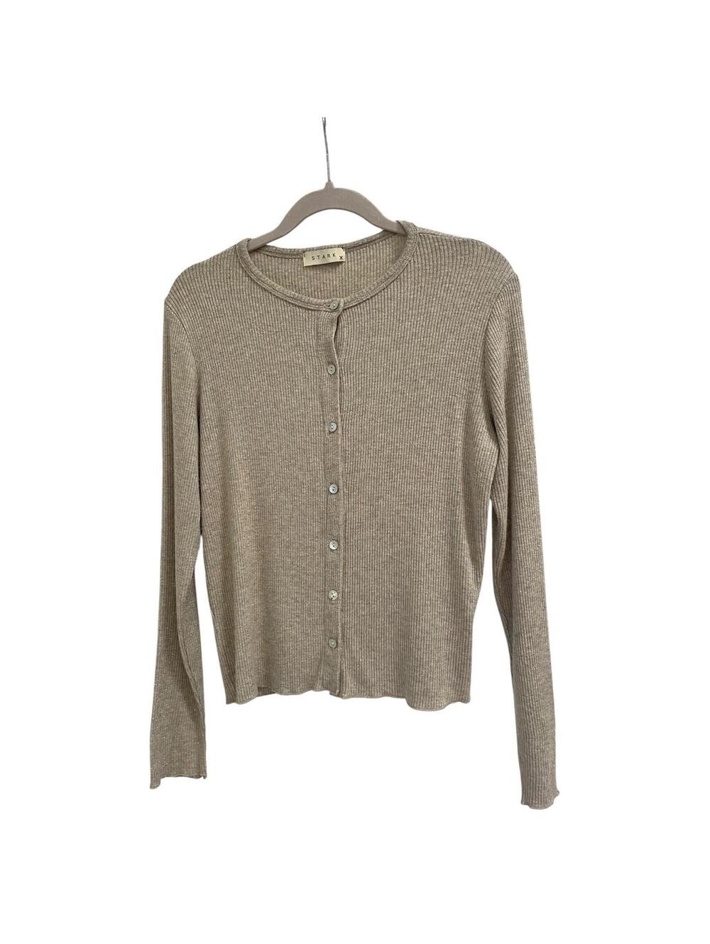 Stark X Women Ribbed Cardigan Medium Ivory Beige Taupe Metallic